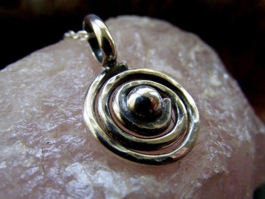 Silver spiral pendant necklace with silver ball , Rustic shell design silver necklace