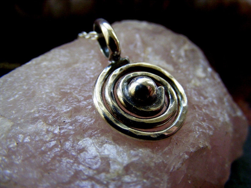Silver spiral pendant necklace with silver ball , Rustic shell design silver necklace