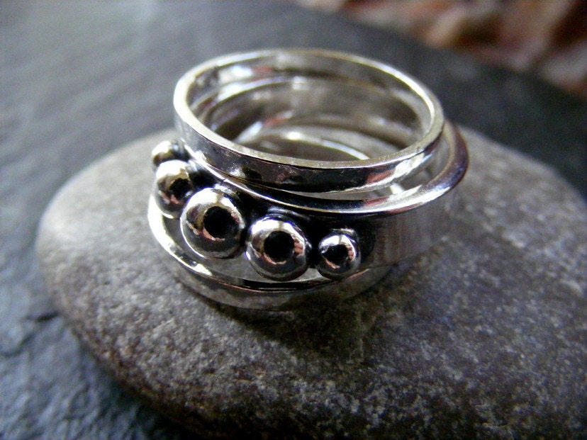 Silver Balls stacking ring set , three stacking rings set