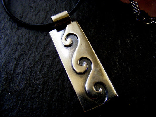 Silver Wave necklace Large double layered surfer sea pendant