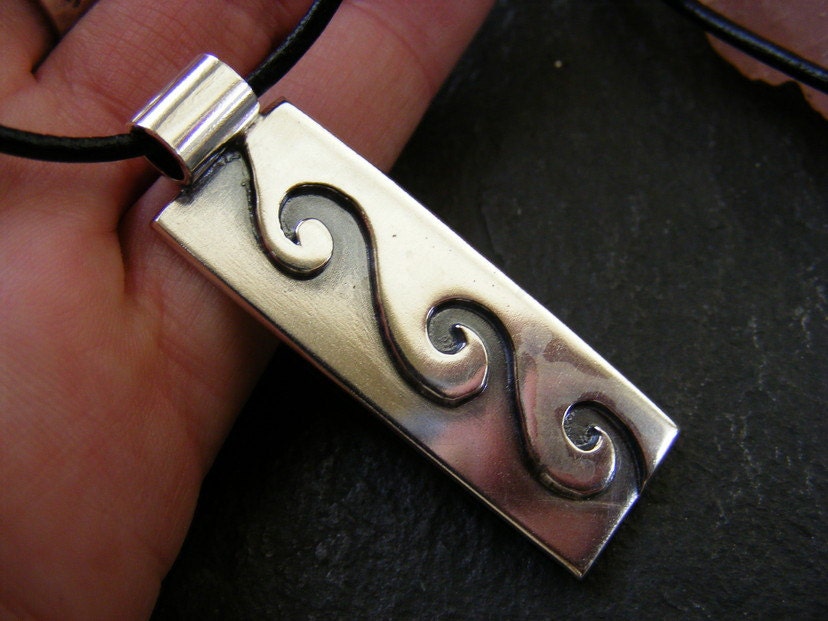 Silver Wave necklace Large double layered surfer sea pendant