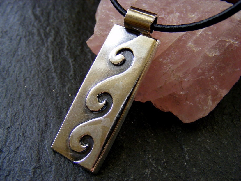 Silver Wave necklace Large double layered surfer sea pendant