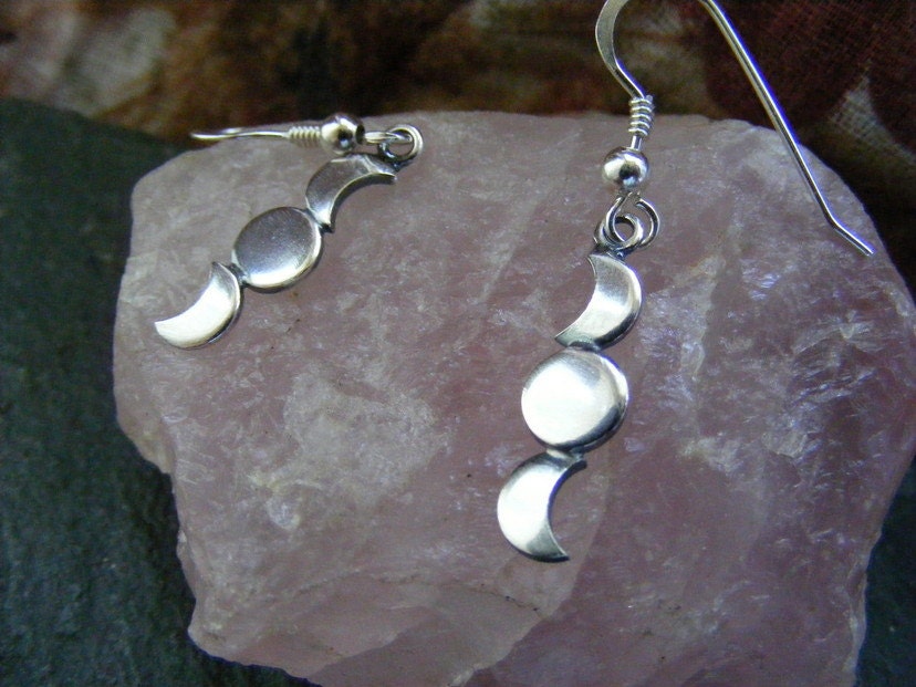Silver Crescent Moon Triple moon dangle earrings , moon drop earrings