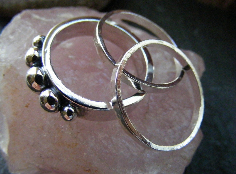 Silver Balls stacking ring set , three stacking rings set