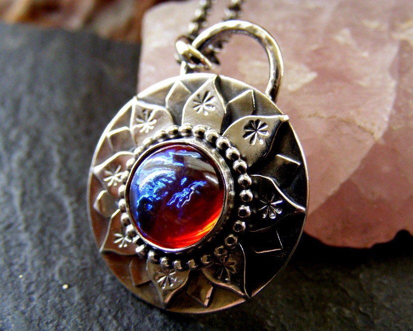 Silver Lotus necklace with Dragons Breath handmade necklace Silver Water Lily Pendant