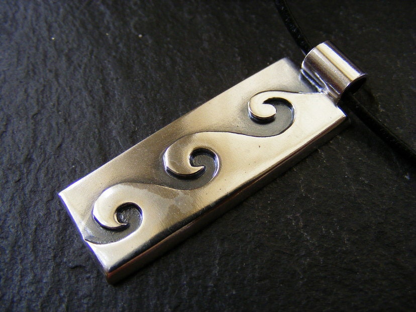 Silver Wave necklace Large double layered surfer sea pendant