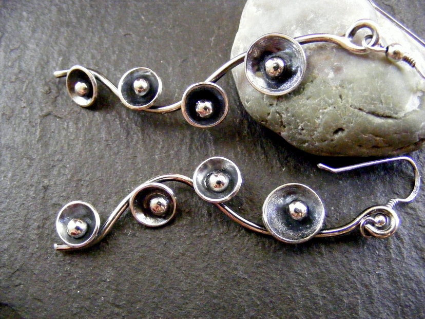 Silver Long Dangle blossom flower oxidised earrings  silver flower drop earrings