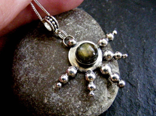 Silver labradorite pendant necklace with silver balls and cable chain