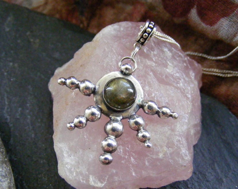 Silver labradorite pendant necklace with silver balls and cable chain