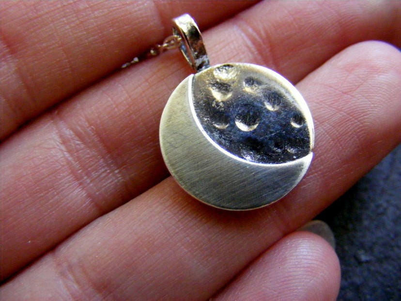 Silver moon necklace with hammered finish , small moon pendant