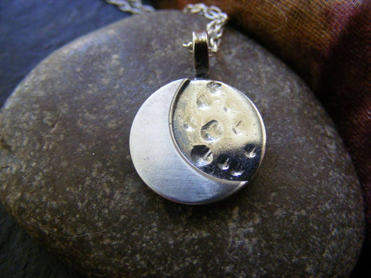 Silver moon necklace with hammered finish , small moon pendant