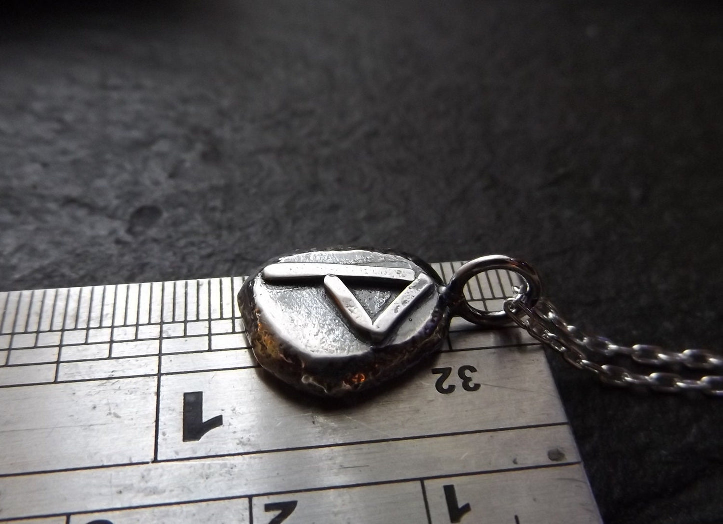 Silver pebble rune necklace ,wunjo, silver hammered pebble pendant