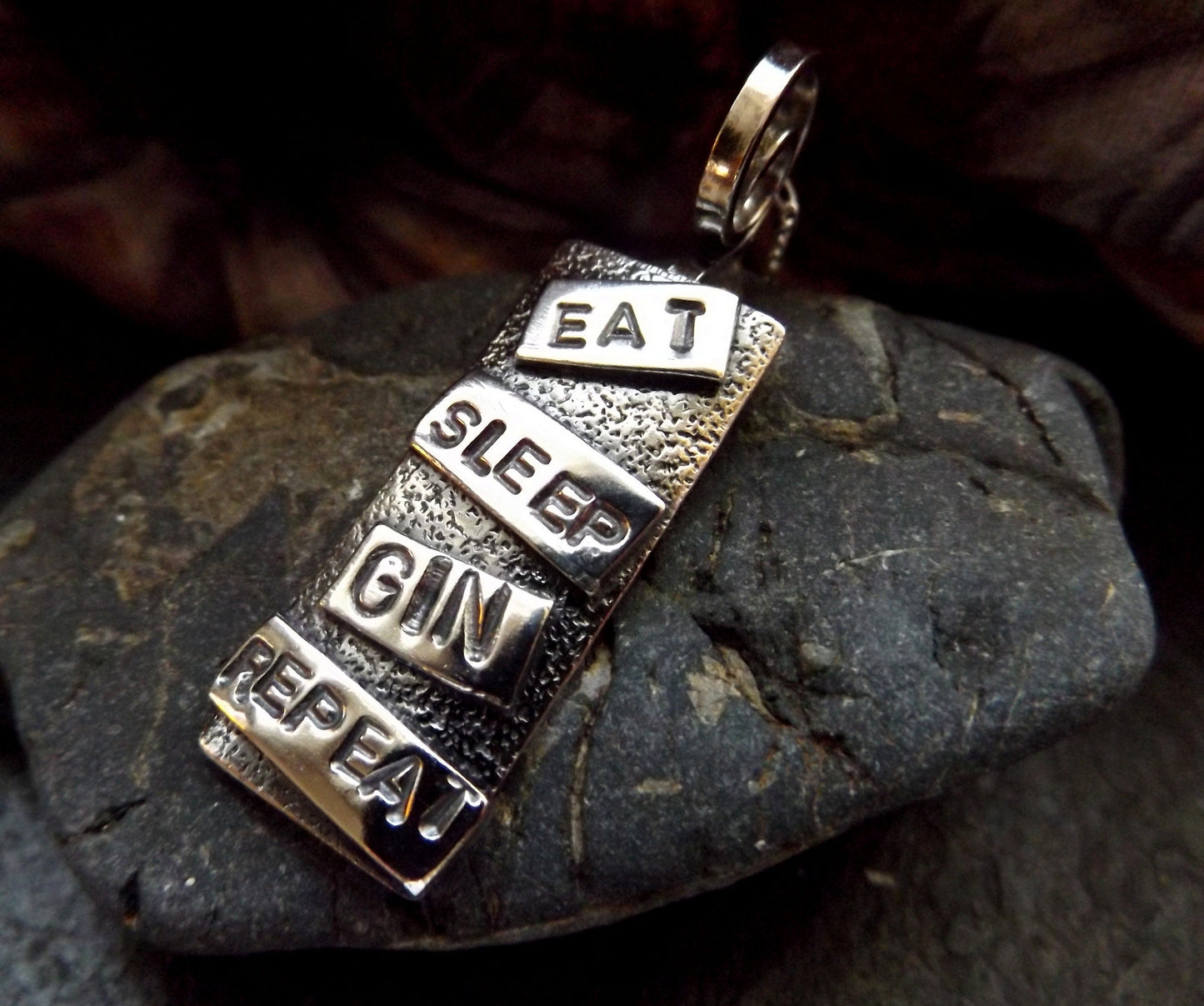 Silver Gin quote pendant  Sterling gift for women design necklace with trace chain