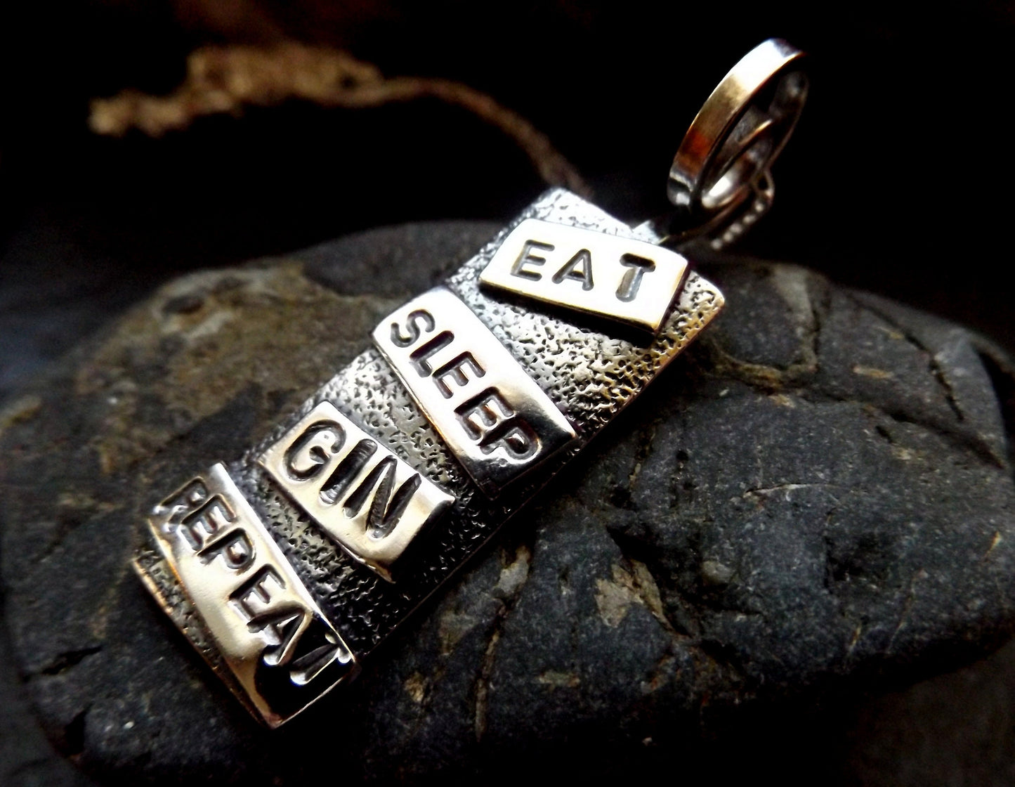 Silver Gin quote pendant  Sterling gift for women design necklace with trace chain