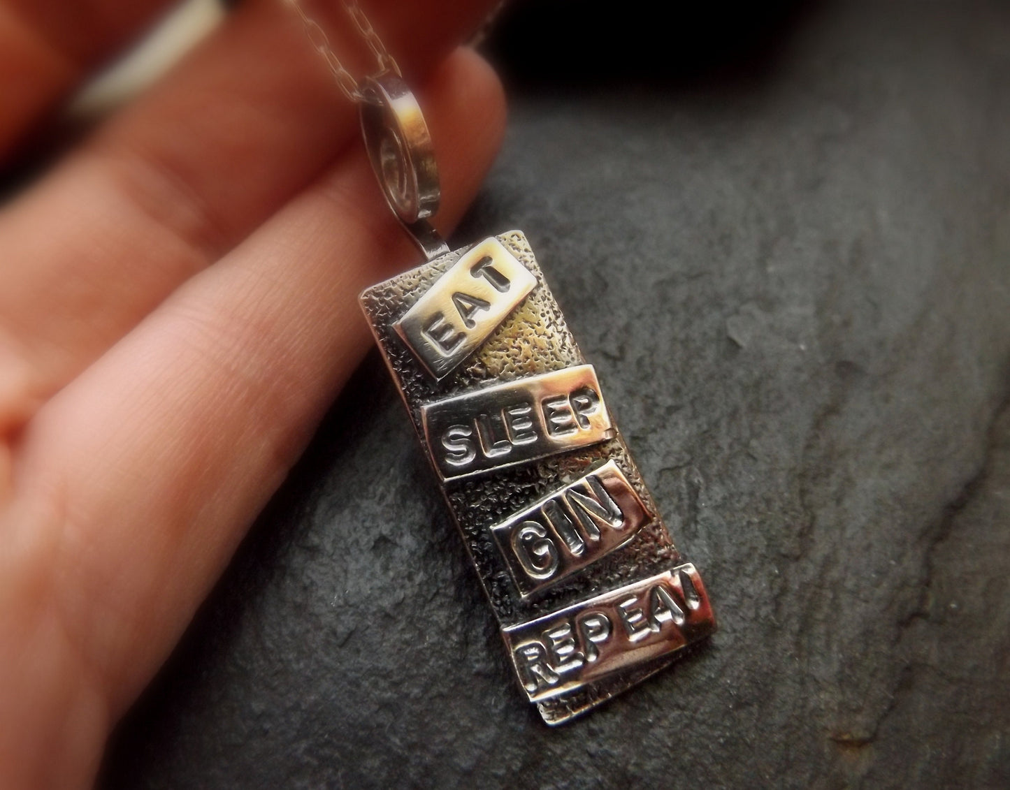 Silver Gin quote pendant  Sterling gift for women design necklace with trace chain
