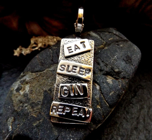 Silver Gin quote pendant  Sterling gift for women design necklace with trace chain