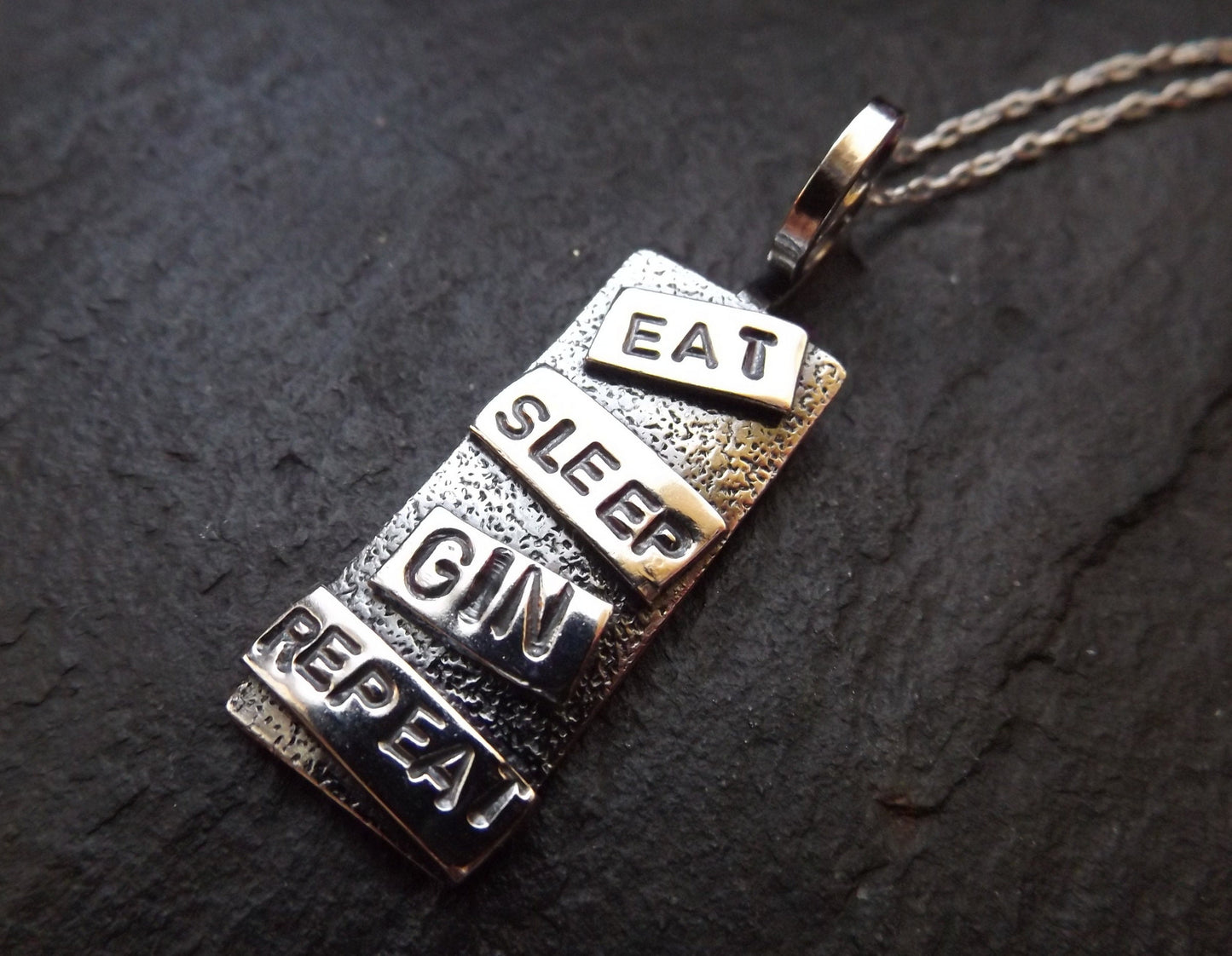 Silver Gin quote pendant  Sterling gift for women design necklace with trace chain