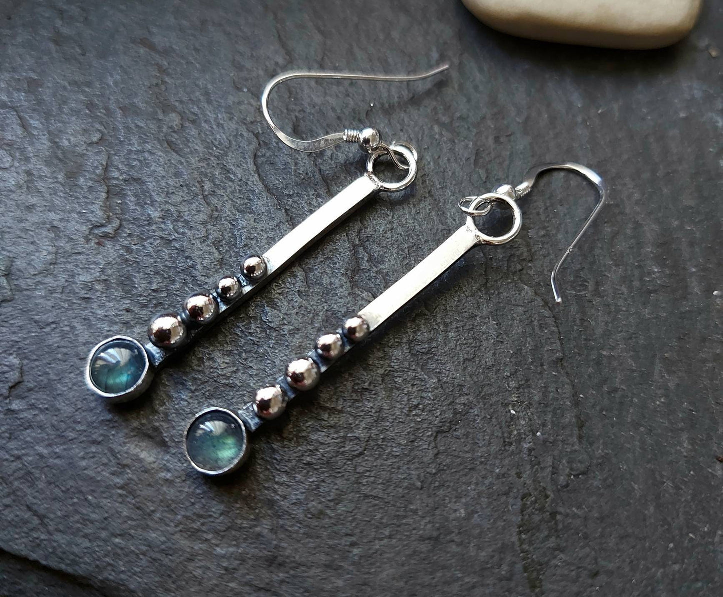 Silver and labradorite dangle /drop earrings with silver balls
