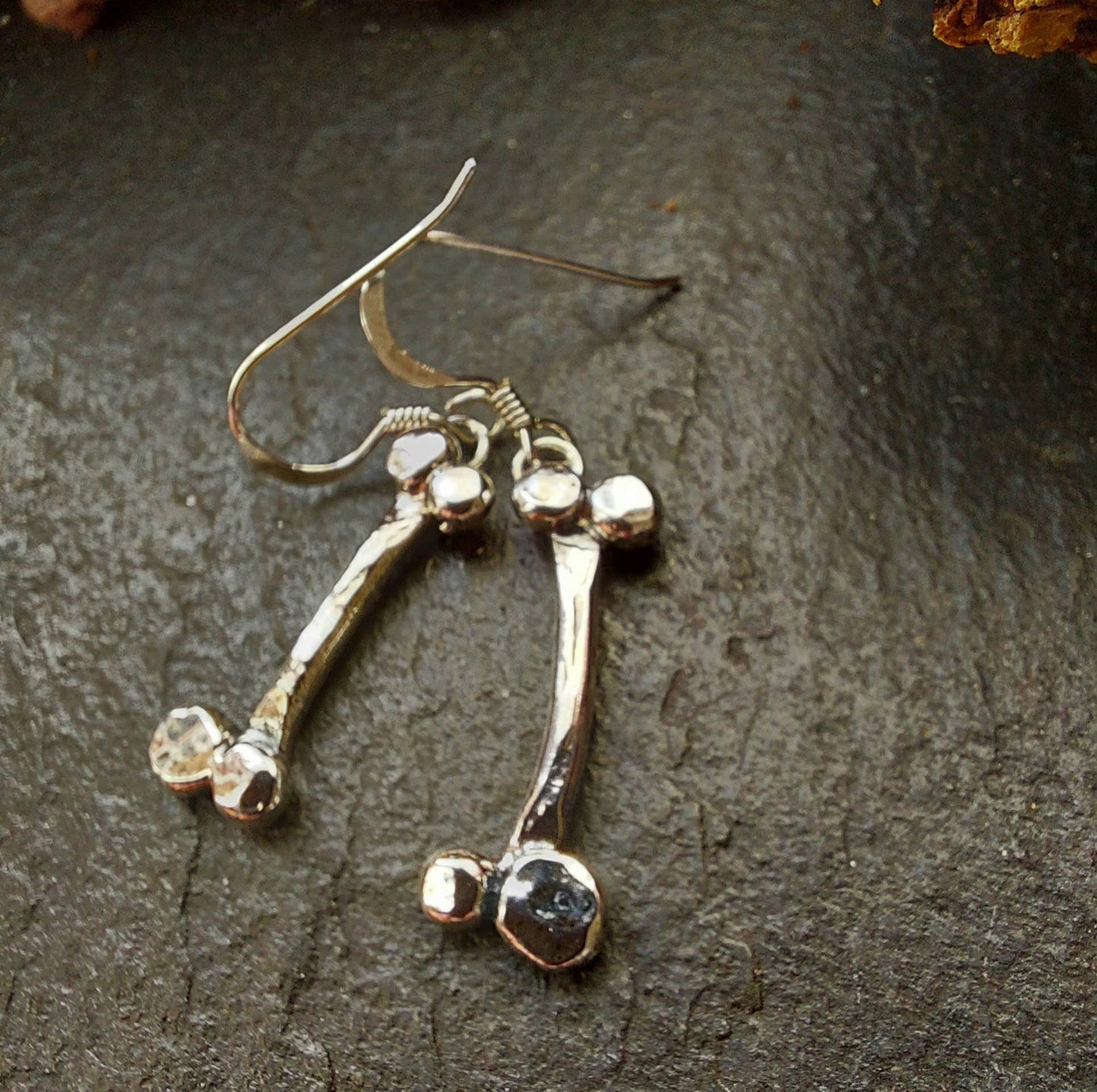 Silver bone Earrings handmade little dangle bone drop earrings