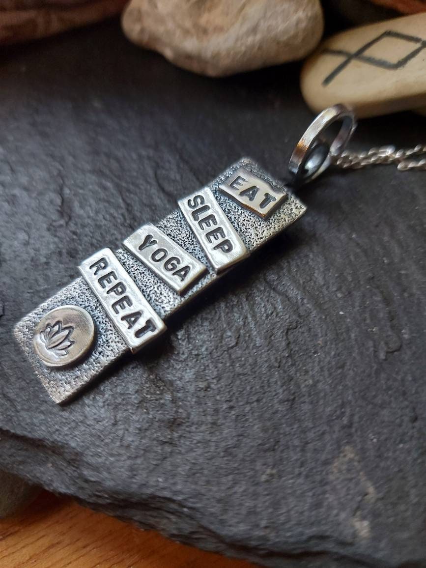 Silver Yoga quote pendant with lotus  Sterling gift for women design necklace with trace chain