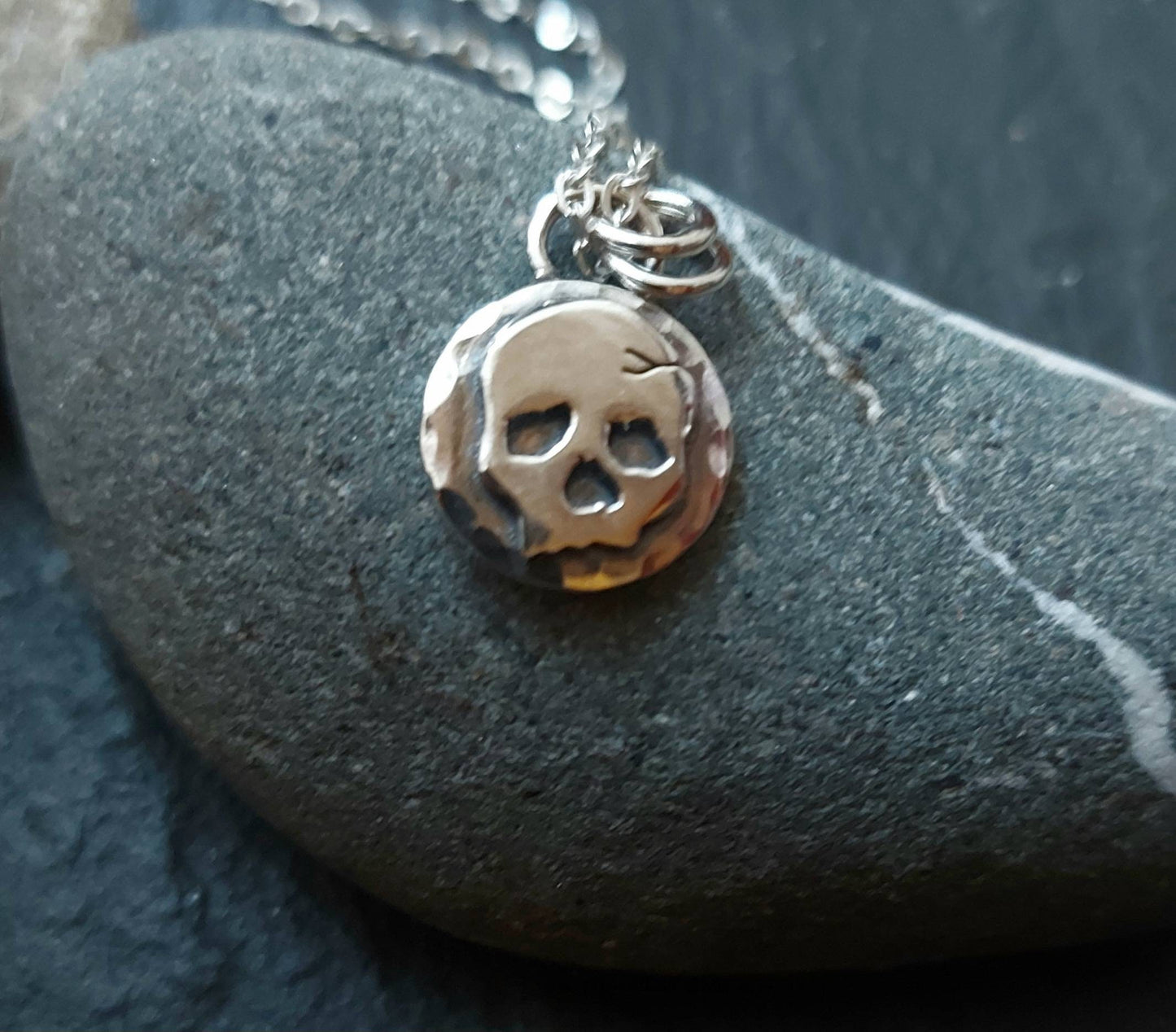 Silver skull pendant , small chunky sterling silver skull charm pendant
