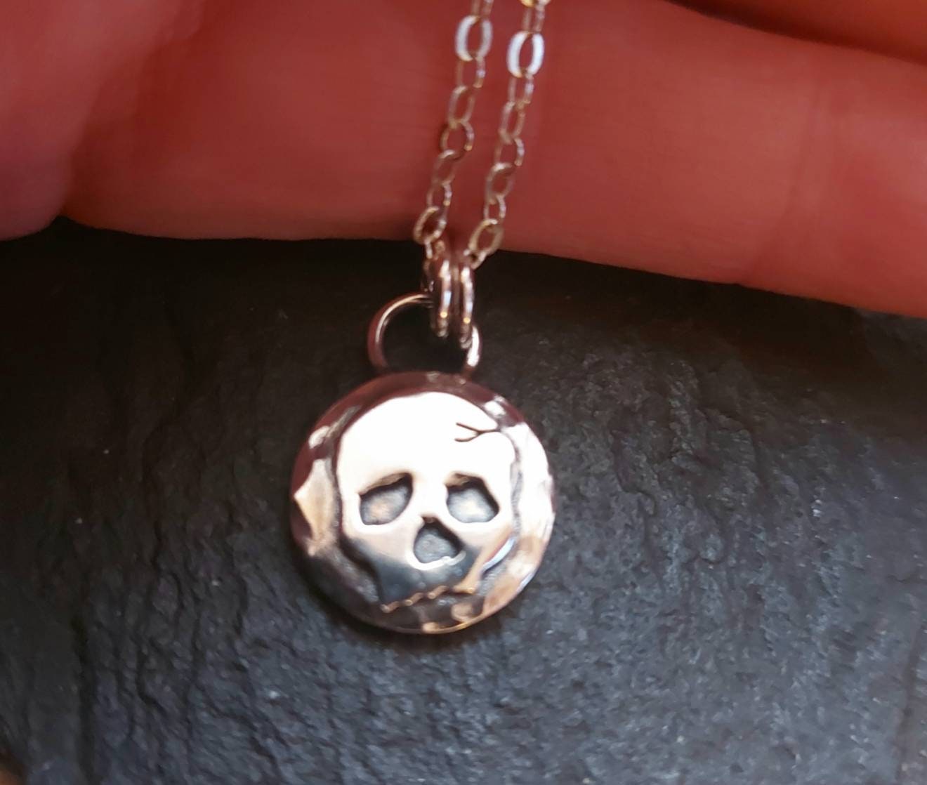 Silver skull pendant , small chunky sterling silver skull charm pendant