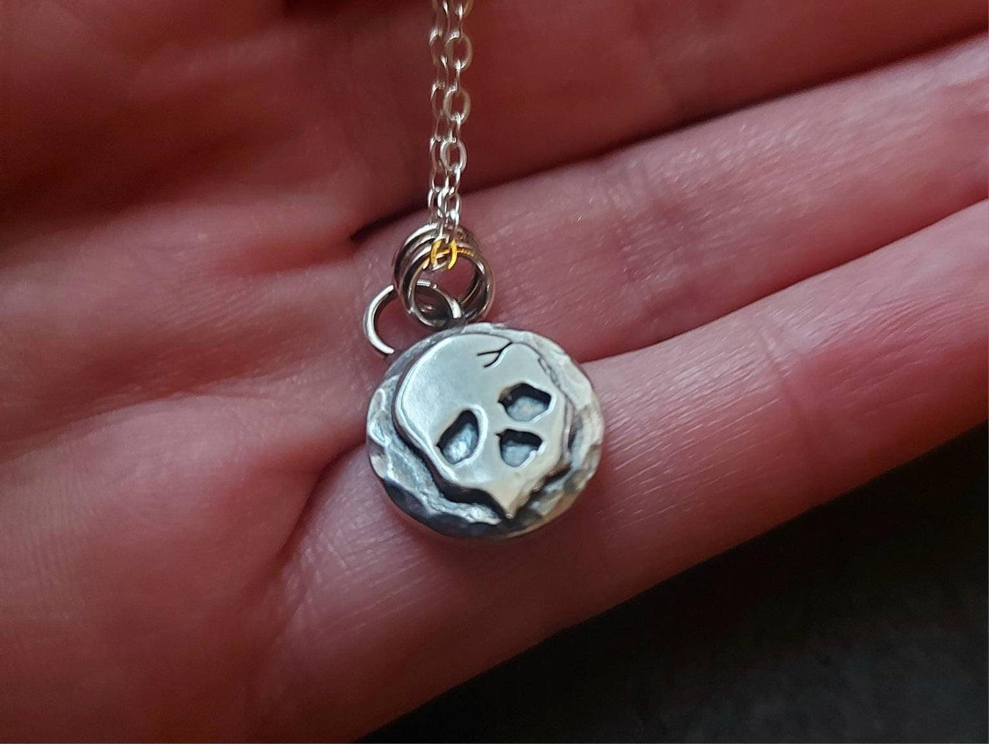 Silver skull pendant , small chunky sterling silver skull charm pendant