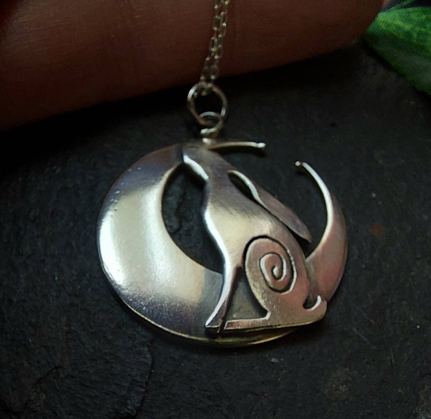 Silver Hare and moon necklace ,pendant Hare crescent moon pendant in sterling silver