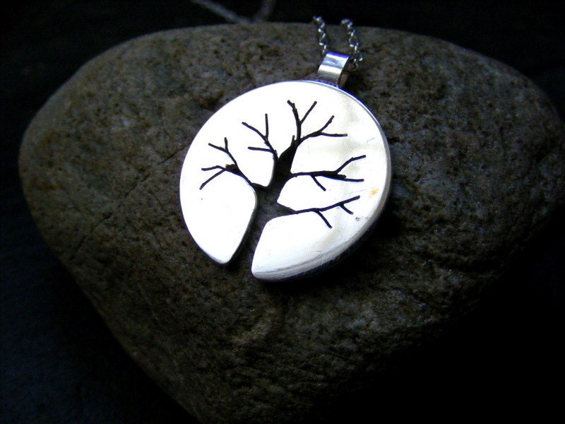 Stering silver tree necklace Silver Pendant Autumn tree branches