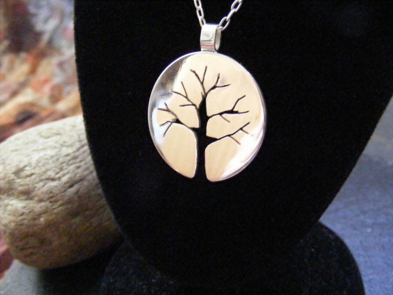 Stering silver tree necklace Silver Pendant Autumn tree branches