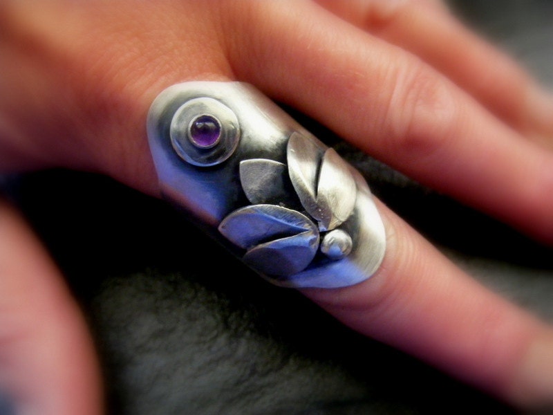 Silver Statement ring gemstone Lotus Flower ring with Amethyst ,Silver wide band gemstone Ring, Silver Cocktail Ring with precious stone