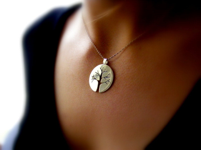 Stering silver tree necklace Silver Pendant Autumn tree branches