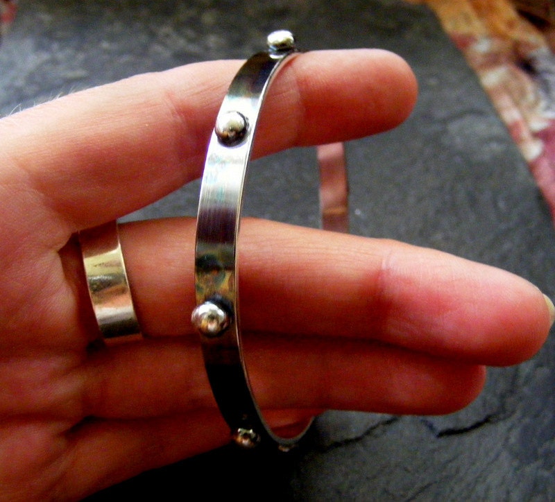 Silver oxidised Bangle with silver balls Black and Silver Bracelet Everyday Silver Bangle