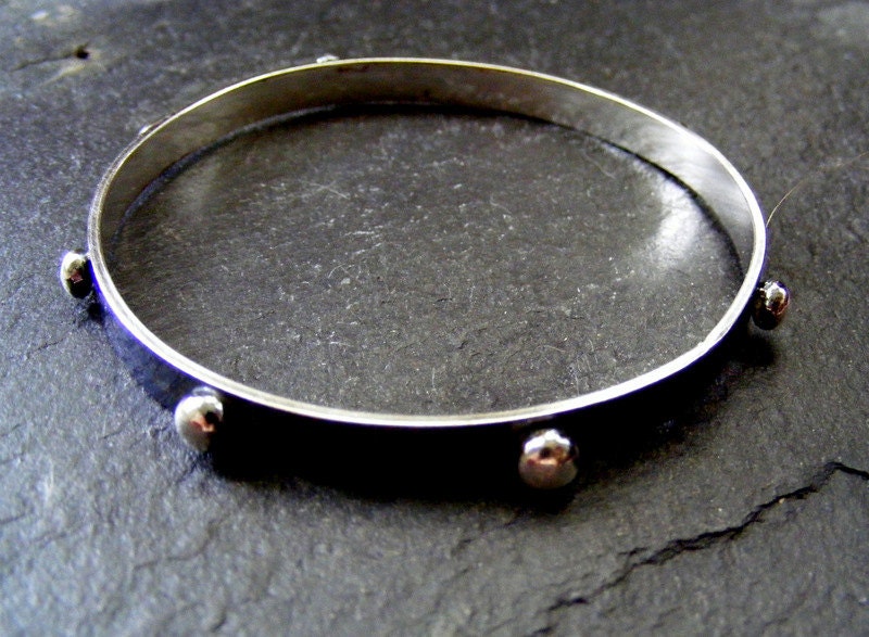 Silver oxidised Bangle with silver balls Black and Silver Bracelet Everyday Silver Bangle