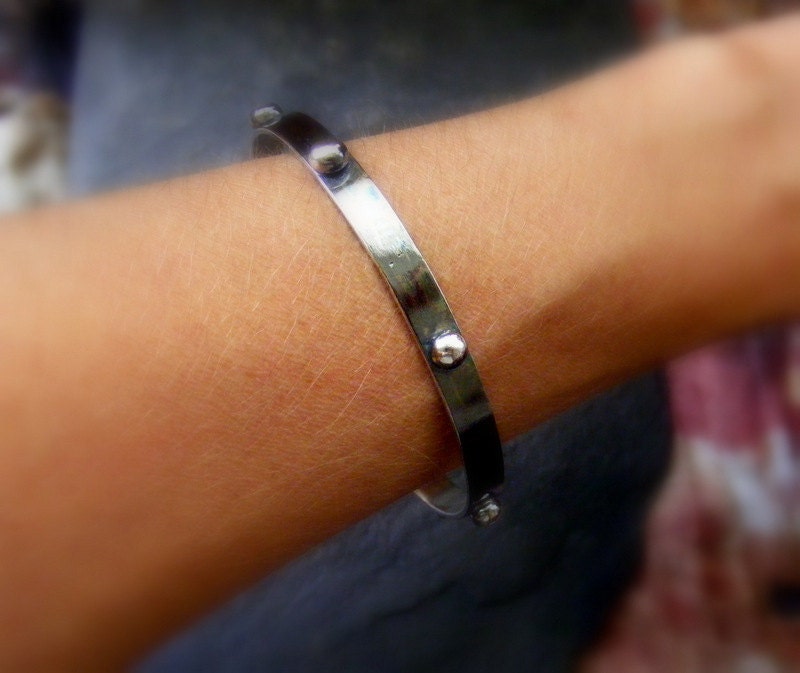 Silver oxidised Bangle with silver balls Black and Silver Bracelet Everyday Silver Bangle