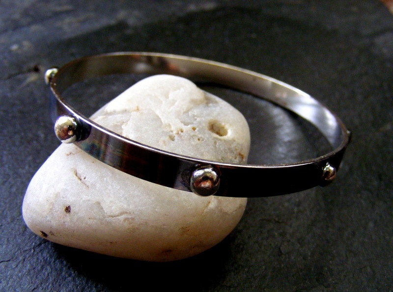 Silver oxidised Bangle with silver balls Black and Silver Bracelet Everyday Silver Bangle