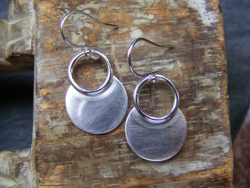 Silver Crescent Moon Dangle earring  Simple silver drop earring