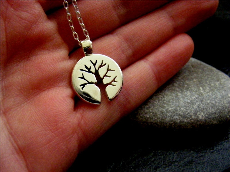 Silver Tree pendant Circle tree of life pendant with highly polished finish