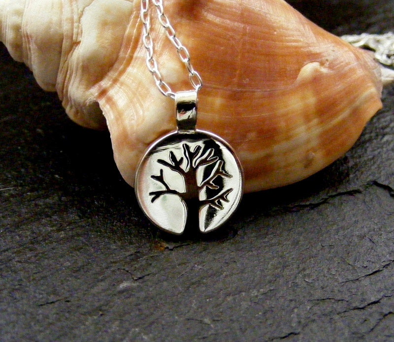 Silver Tree pendant Circle tree of life pendant with highly polished finish