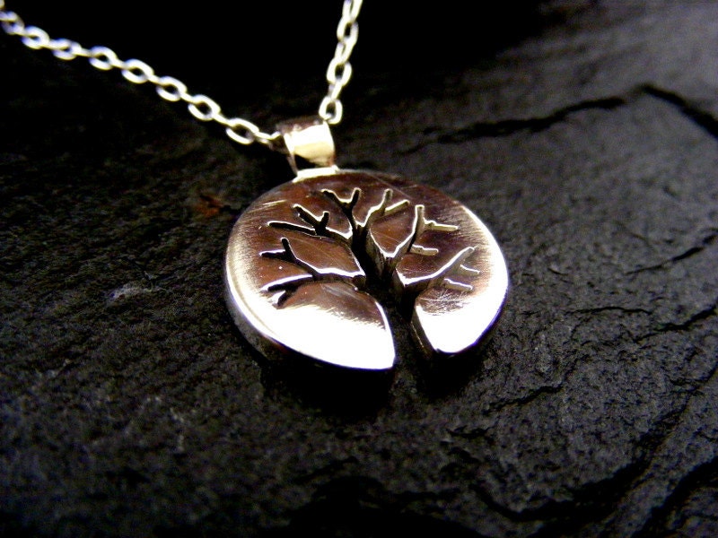 Silver Tree pendant Circle tree of life pendant with highly polished finish