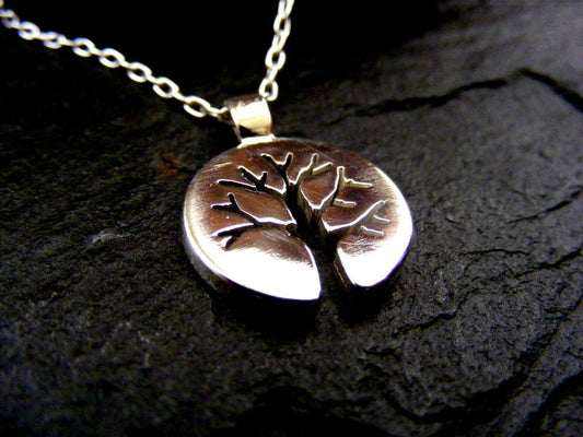 Silver Tree pendant Circle tree of life pendant with highly polished finish