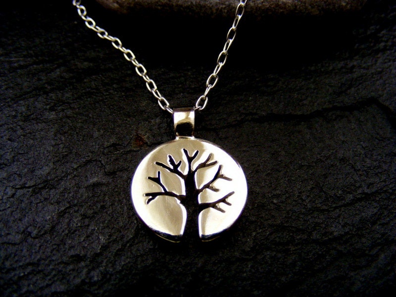 Silver Tree pendant Circle tree of life pendant with highly polished finish