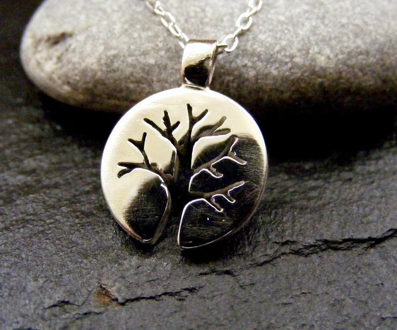 Silver Tree pendant Circle tree of life pendant with highly polished finish
