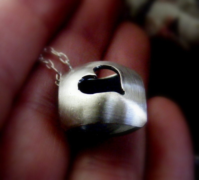 Silver Heart Necklace Bead  simple heart pendant with satin finish