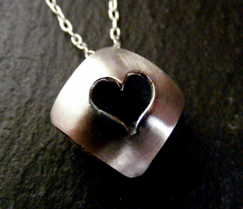 Silver Heart Necklace Bead  simple heart pendant with satin finish