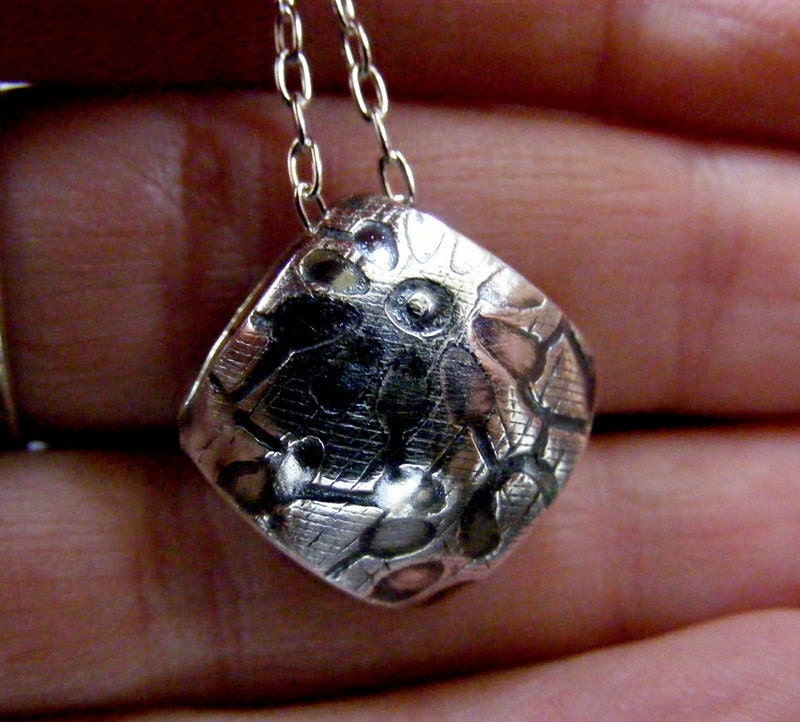 Silver Flower textured Necklace Bead  Simple Daisy domed pendant