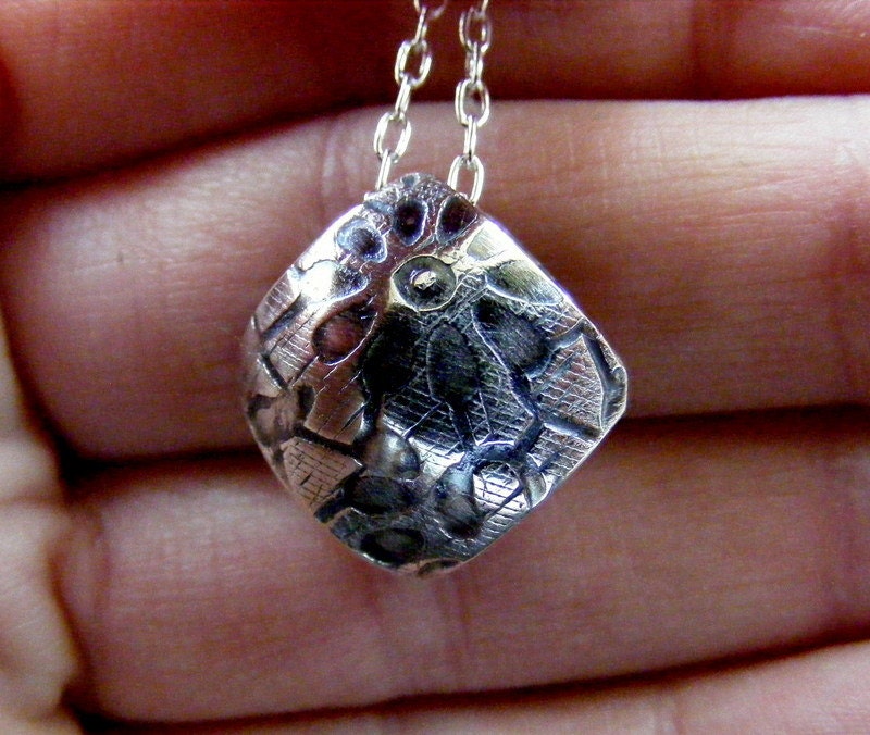 Silver Flower textured Necklace Bead  Simple Daisy domed pendant