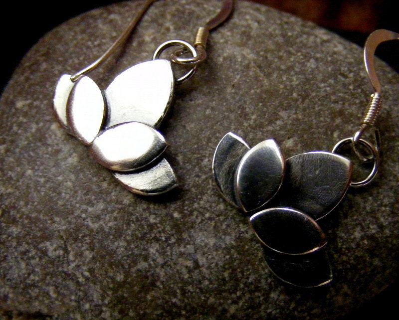 Silver Lotus Flower Dangle Earrings Water Lily Drop Earrings