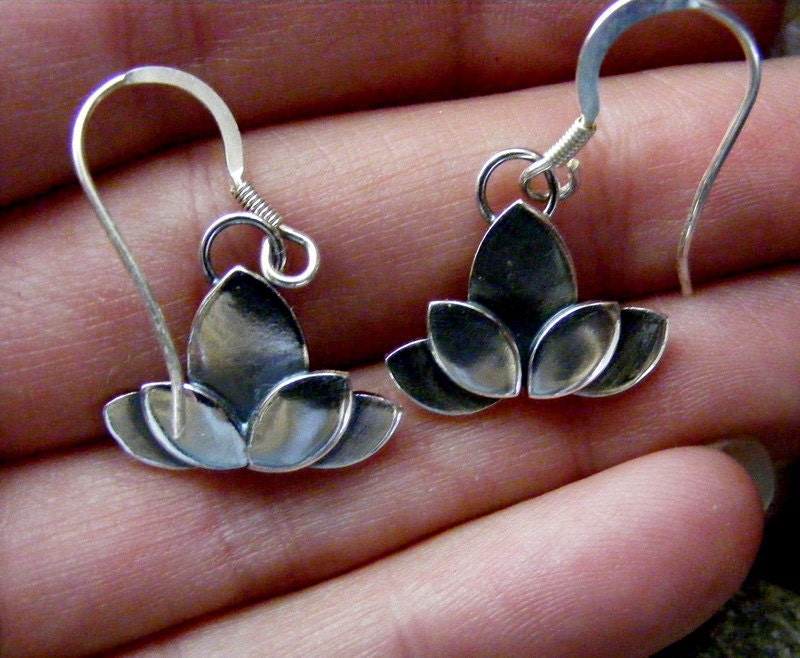 Silver Lotus Flower Dangle Earrings Water Lily Drop Earrings