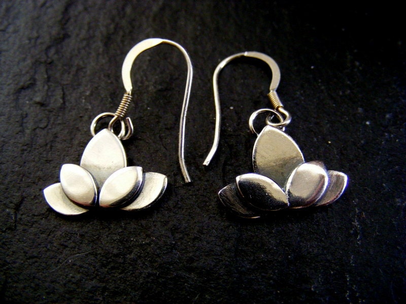 Silver Lotus Flower Dangle Earrings Water Lily Drop Earrings
